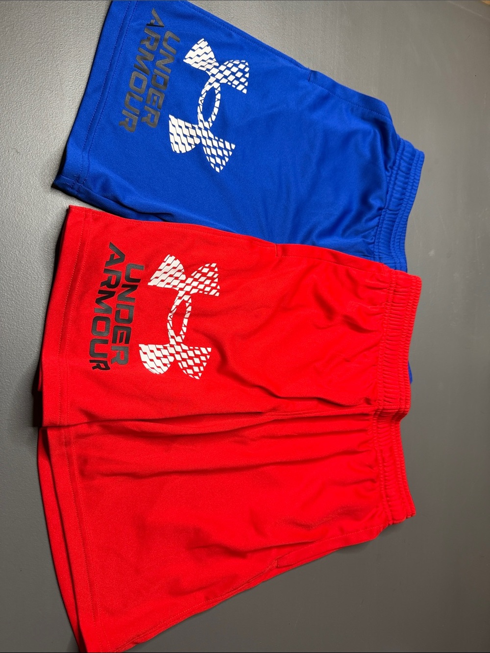 Kid’s Under Armour Red and Blue Boys' Athletic Shorts. Bundle. Size: Medium